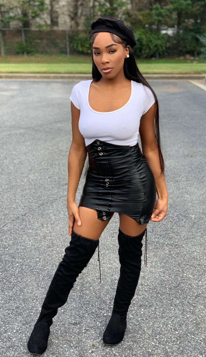 Thigh Black Boots Mini Skirt Suede Mini Skirt With Thigh High